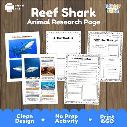 Reef Shark Animal Research Worksheets and Informational Fact Sheets