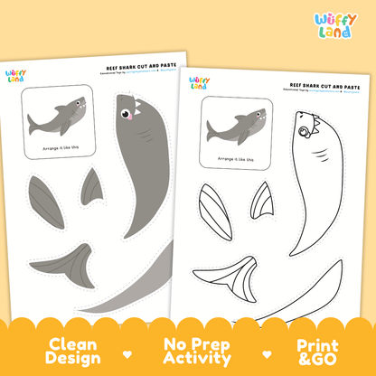 Reef Shark Cut and Paste Craft and Coloring Activity Worksheets