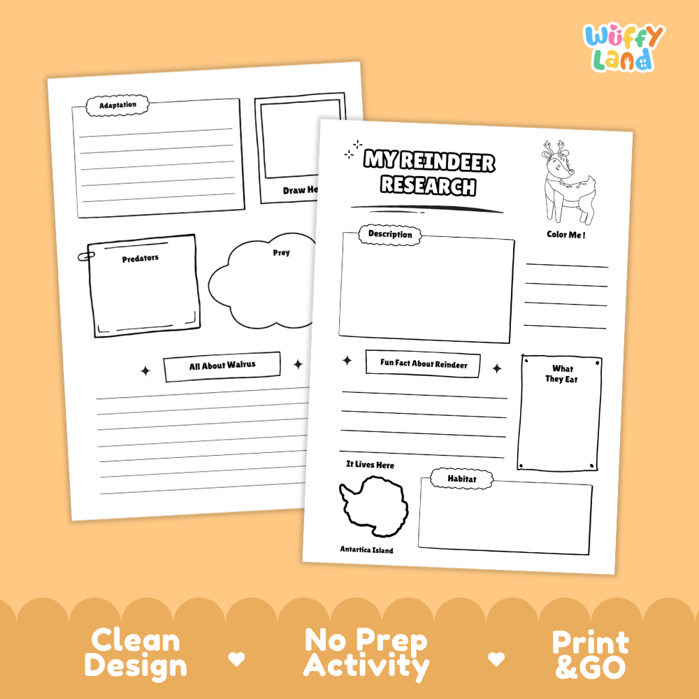 Reindeer Science and Writing Craft Activity Worksheets