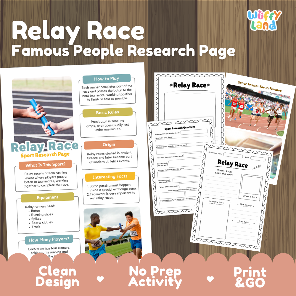 Relay Race Sport Research Project Worksheets and Fact Sheet Activity