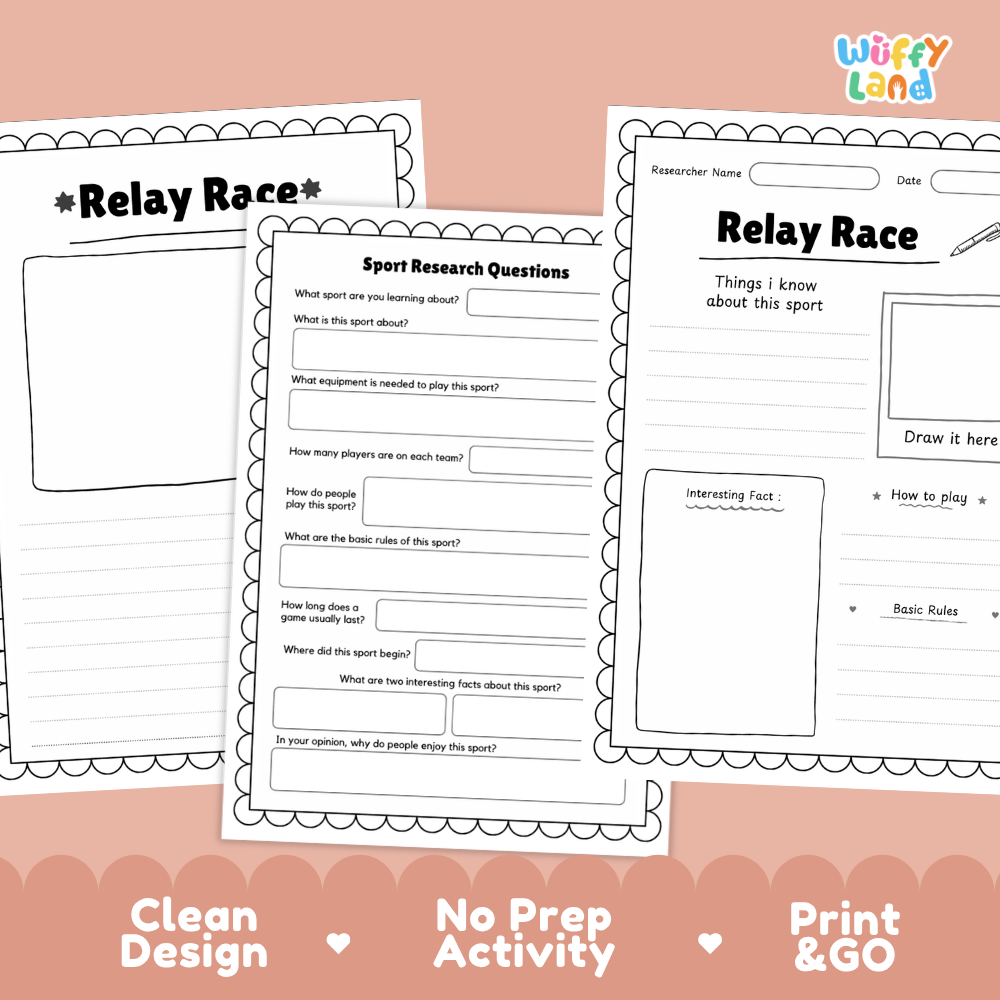 Relay Race Sport Research Project Worksheets and Fact Sheet Activity