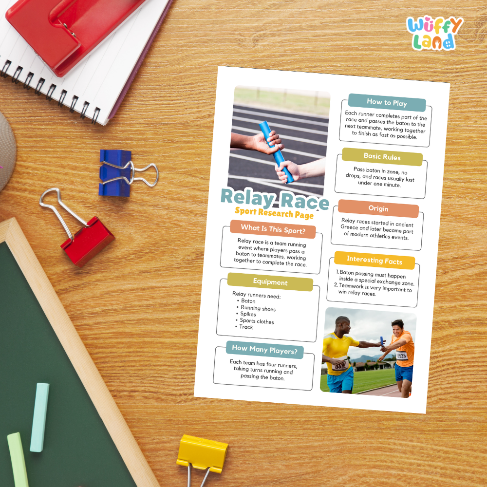 Relay Race Sport Research Project Worksheets and Fact Sheet Activity