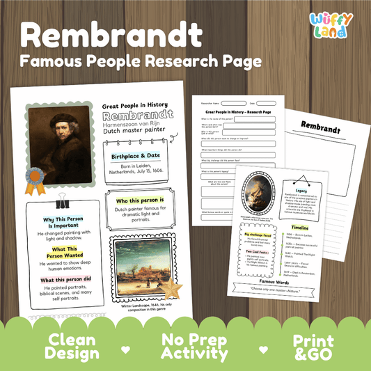 Rembrandt Famous People Biography Research Pages and Worksheets