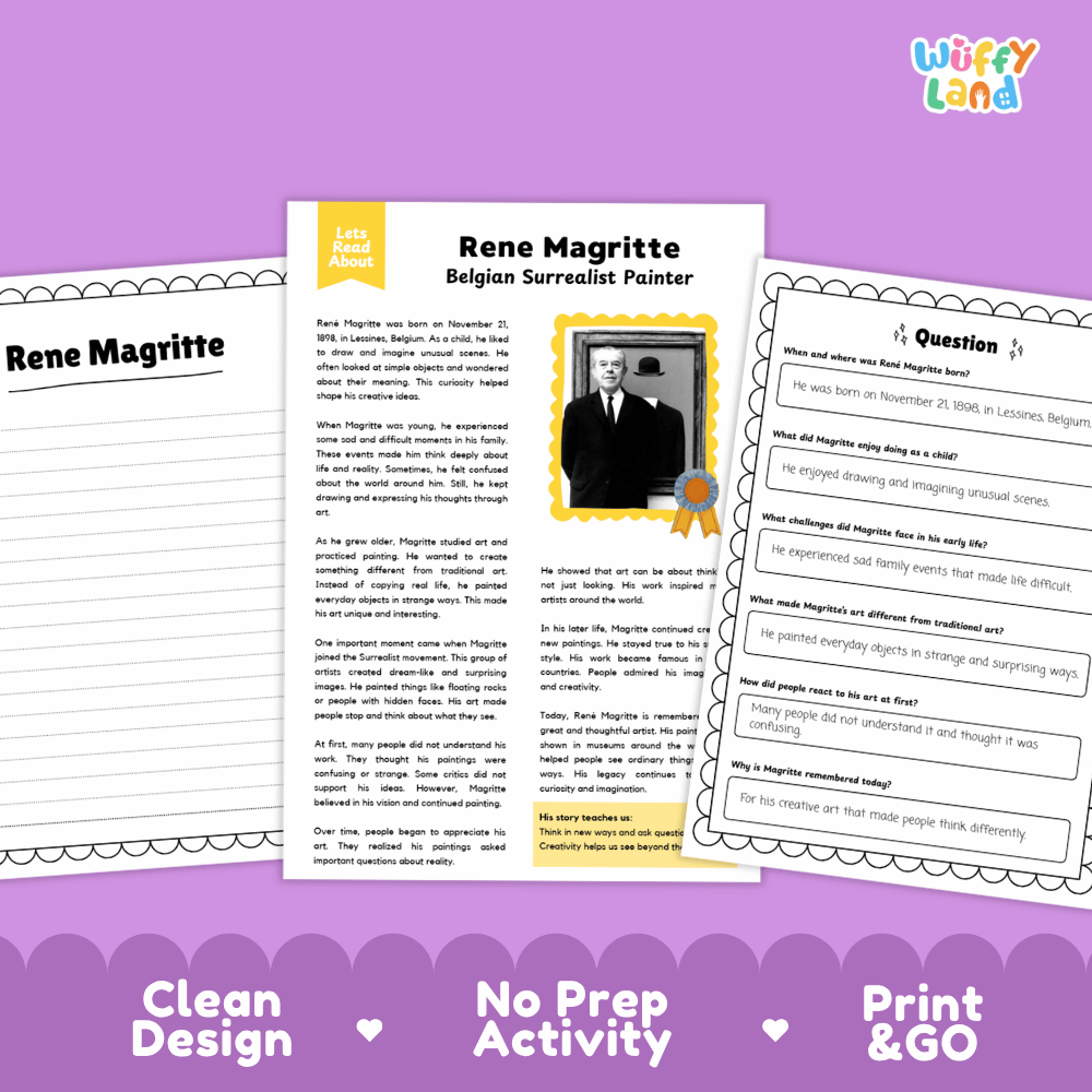 Rene Magritte Biography Reading Passage and Writing Activity Worksheets