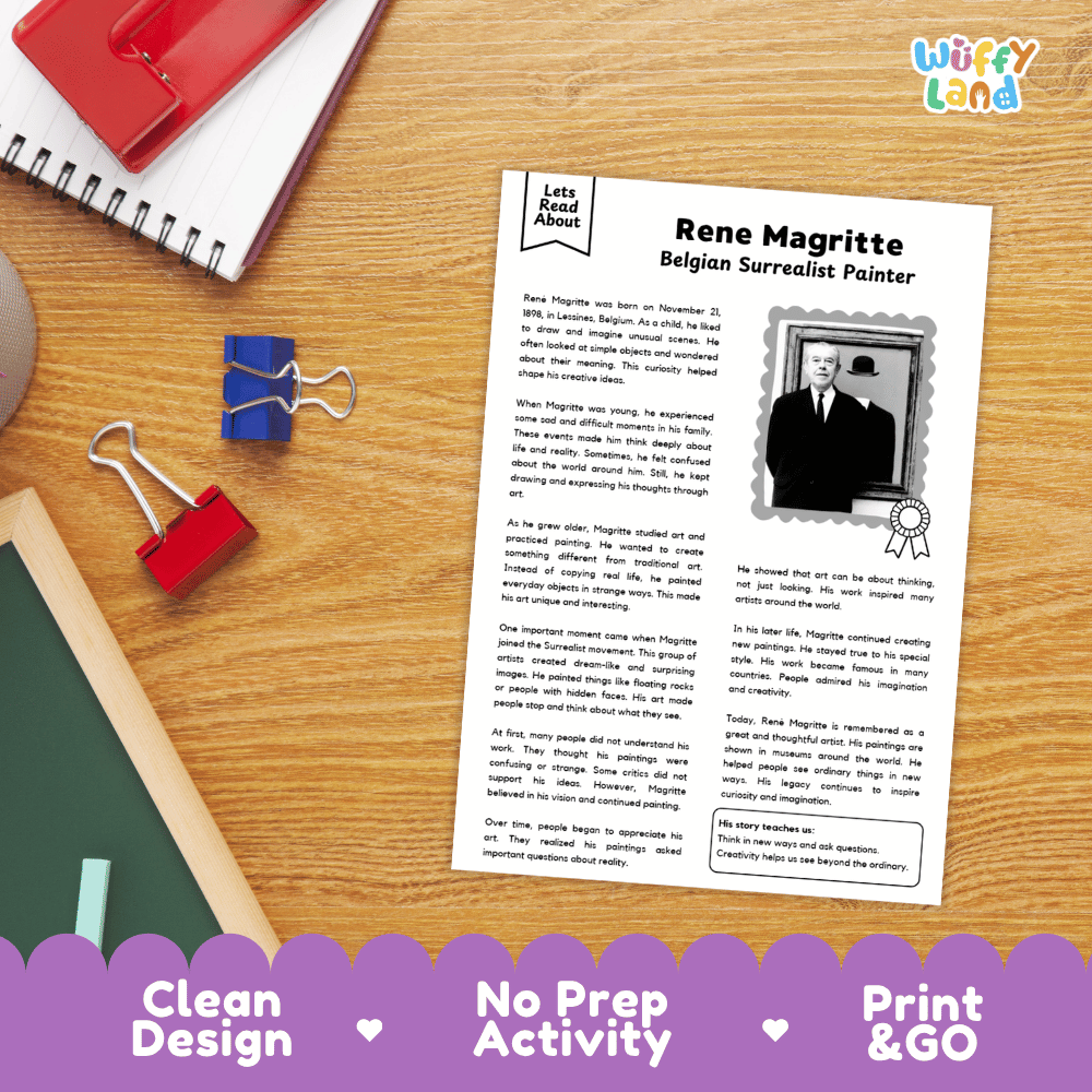 Rene Magritte Biography Reading Passage and Writing Activity Worksheets