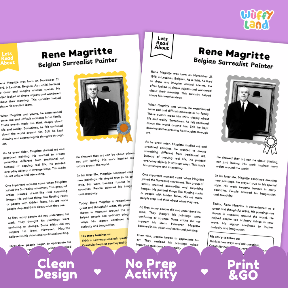 Rene Magritte Biography Reading Passage and Writing Activity Worksheets