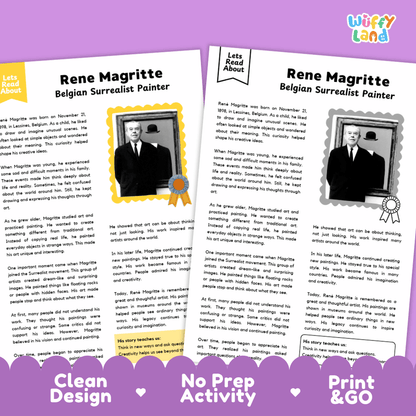 Rene Magritte Biography Reading Passage and Writing Activity Worksheets