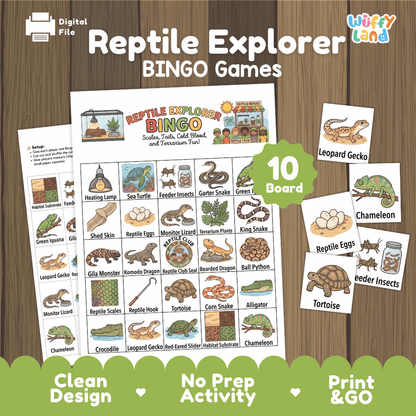 Reptile Explorer BINGO Games Printable Science Animal Habitat Activity Cards