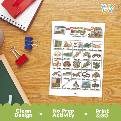 Reptile Explorer BINGO Games Printable Science Animal Habitat Activity Cards