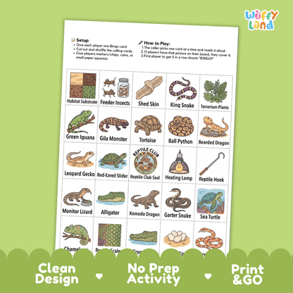 Reptile Explorer BINGO Games Printable Science Animal Habitat Activity Cards