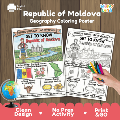 Republic of Moldova Geography Coloring Poster and Activity Worksheet