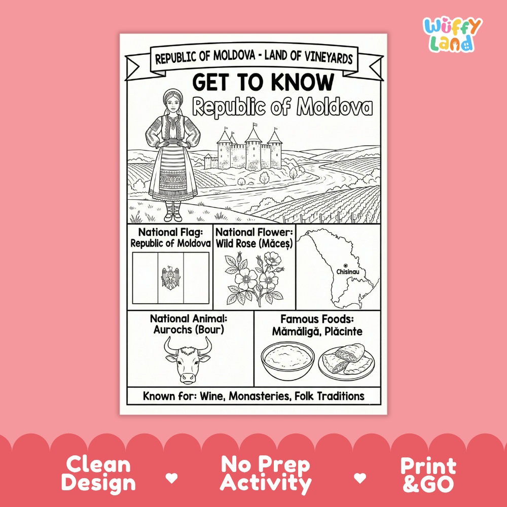 Republic of Moldova Geography Coloring Poster and Activity Worksheet