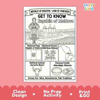 Republic of Moldova Geography Coloring Poster and Activity Worksheet
