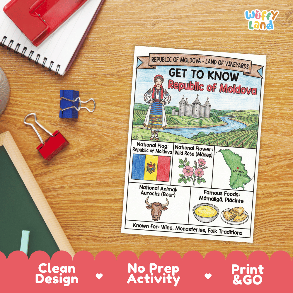 Republic of Moldova Geography Coloring Poster and Activity Worksheet