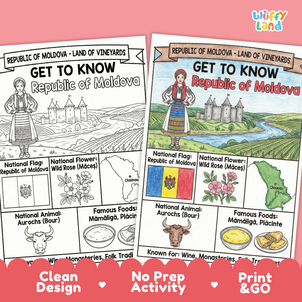 Republic of Moldova Geography Coloring Poster and Activity Worksheet
