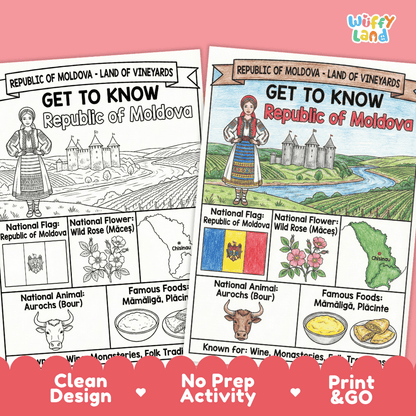 Republic of Moldova Geography Coloring Poster and Activity Worksheet