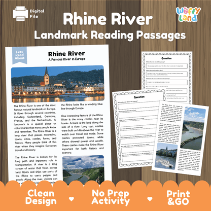 Rhine River Landmark Reading Passages and Comprehension Worksheets