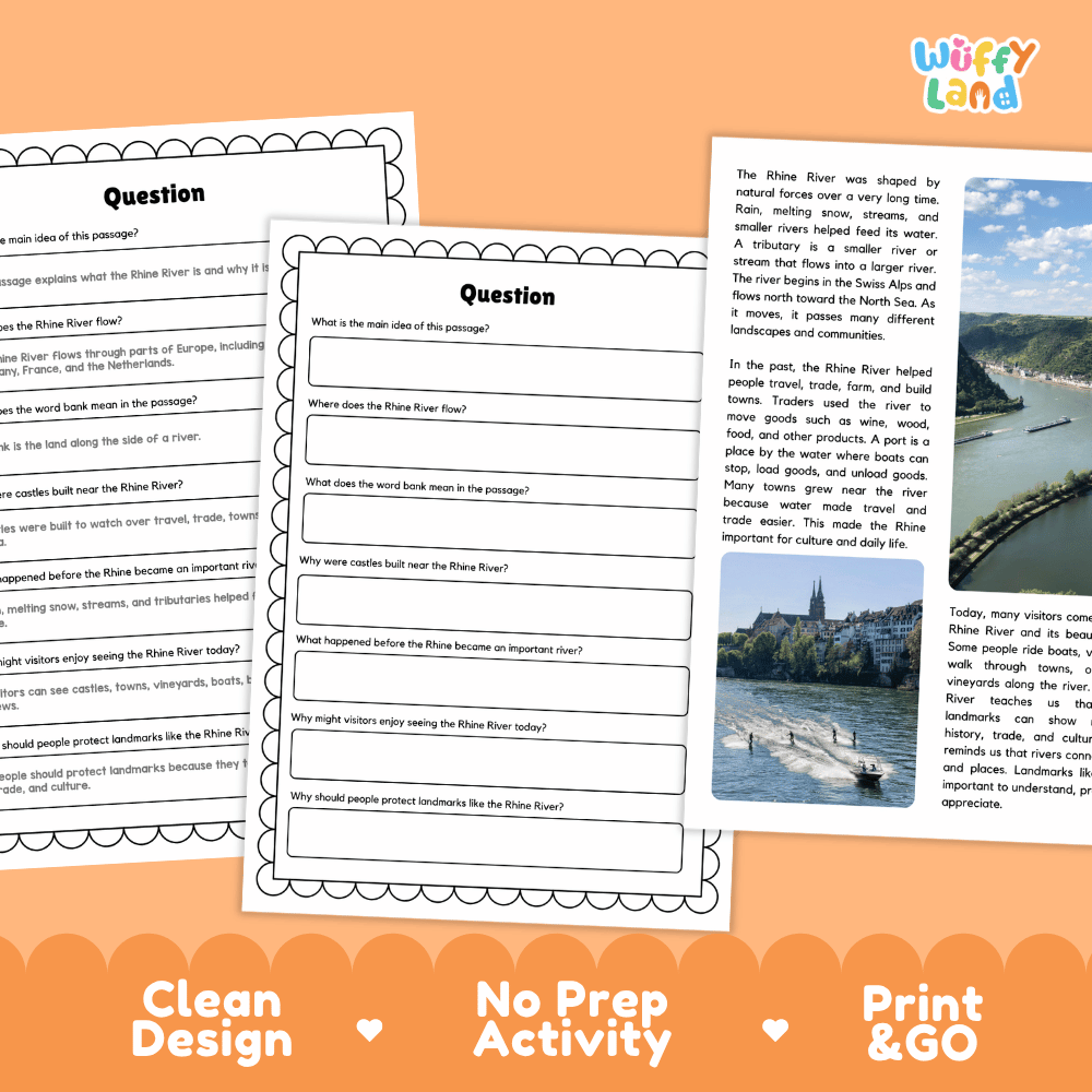 Rhine River Landmark Reading Passages and Comprehension Worksheets