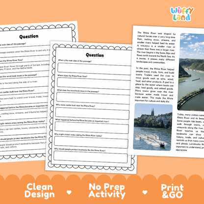 Rhine River Landmark Reading Passages and Comprehension Worksheets