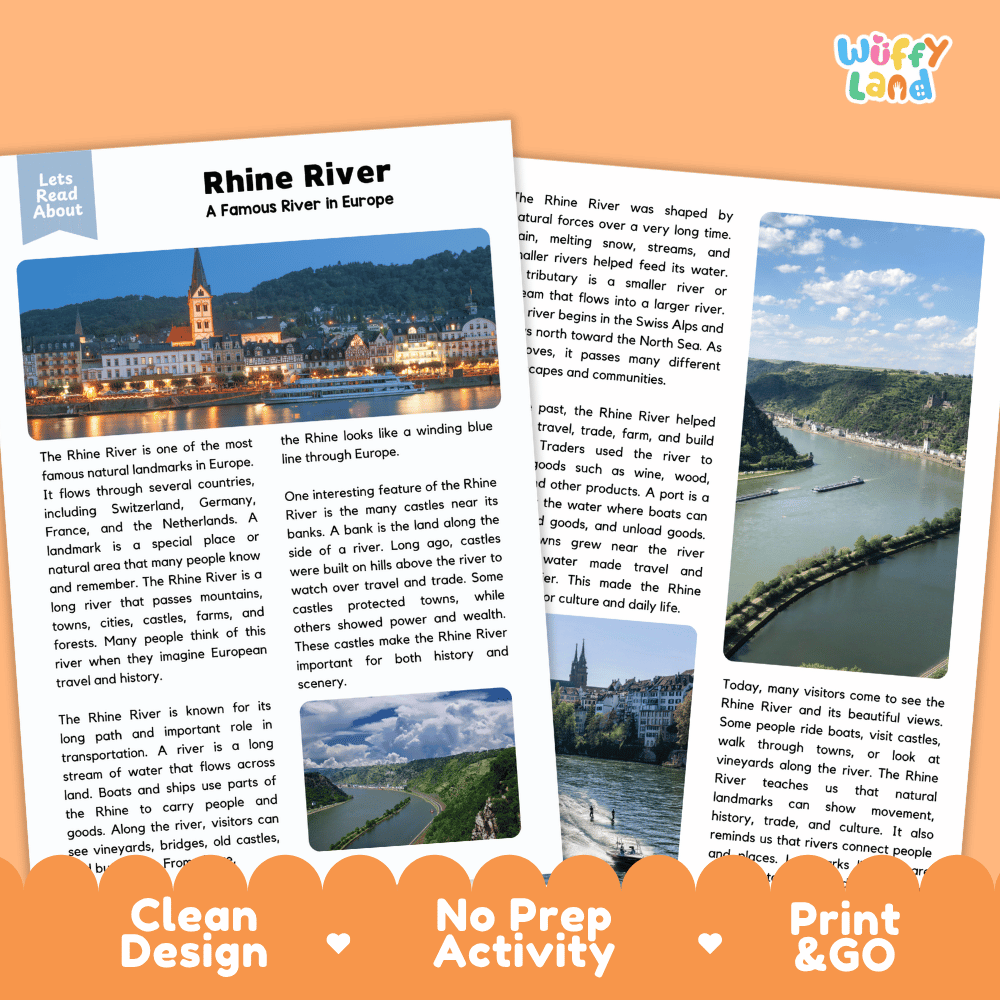 Rhine River Landmark Reading Passages and Comprehension Worksheets