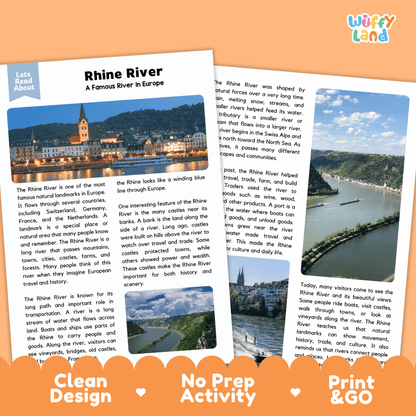 Rhine River Landmark Reading Passages and Comprehension Worksheets