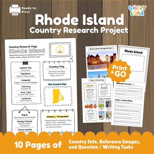 Rhode Island Country Research Project Worksheets and Activity Pages