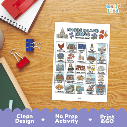 Rhode Island Geography BINGO Game Ocean State Activity Printable Boards