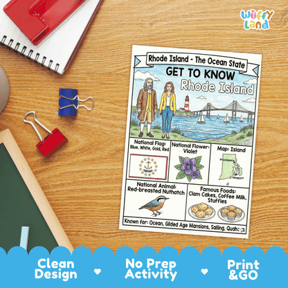 Rhode Island State Study Geography Coloring Page Worksheet Activity | USA