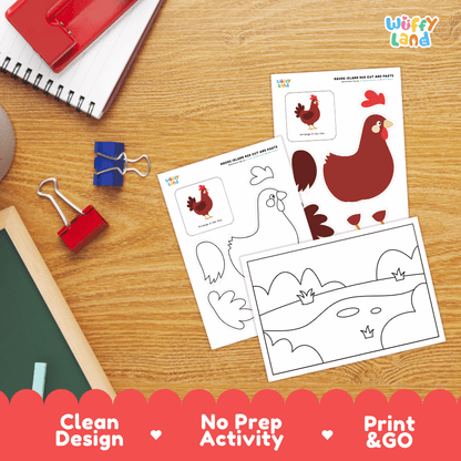 Rhode Island Red Cut and Paste Craft and Coloring Activity Worksheets