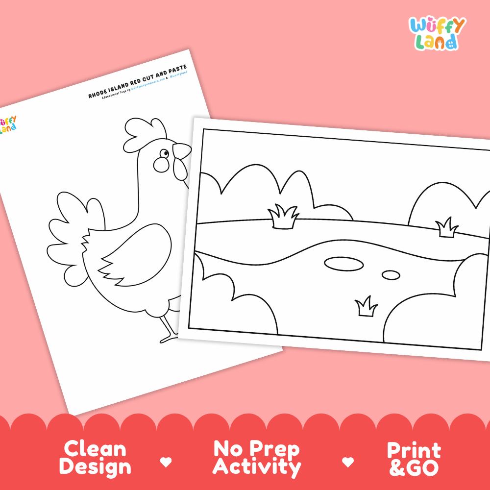 Rhode Island Red Cut and Paste Craft and Coloring Activity Worksheets