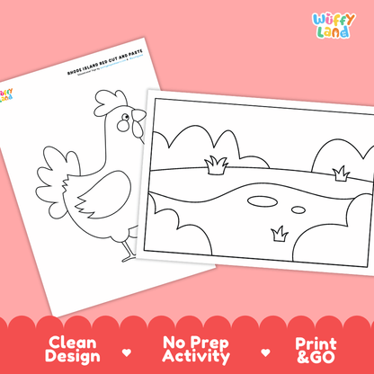 Rhode Island Red Cut and Paste Craft and Coloring Activity Worksheets