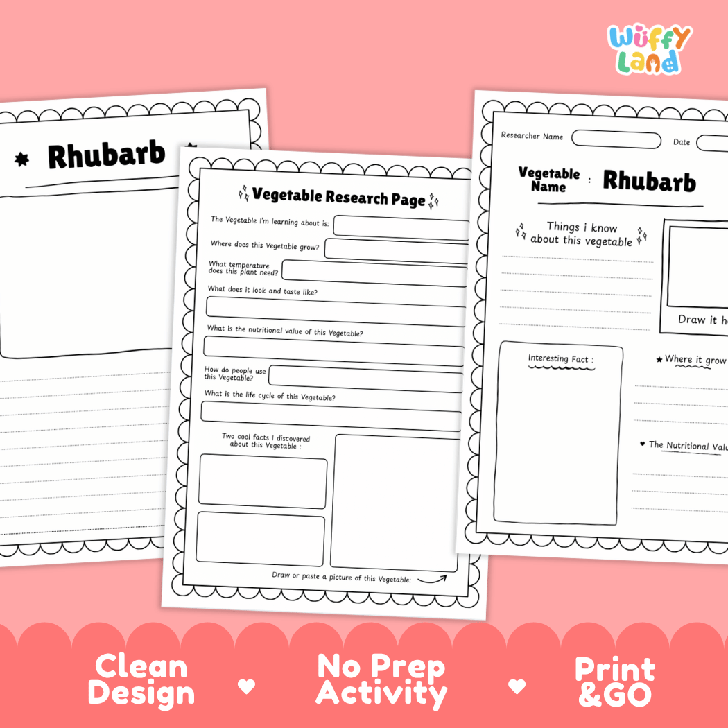 Rhubarb Vegetable Research Worksheets and Informational Fact Sheets