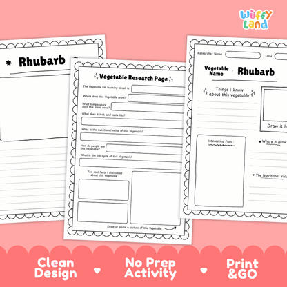 Rhubarb Vegetable Research Worksheets and Informational Fact Sheets