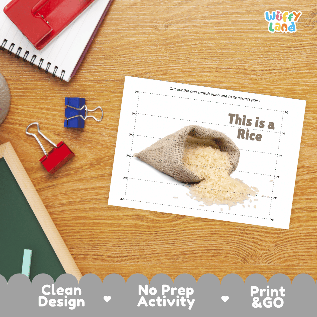 Rice Cut and Match Activity Worksheets | Nuts and Dried Fruits Puzzle Printables