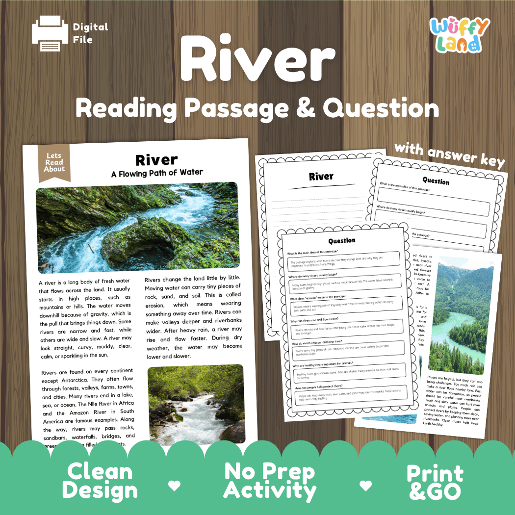 River Reading Passage and Questions Nonfiction Science Worksheets