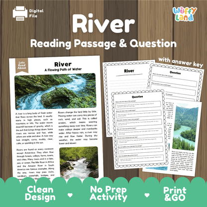 River Reading Passage and Questions Nonfiction Science Worksheets