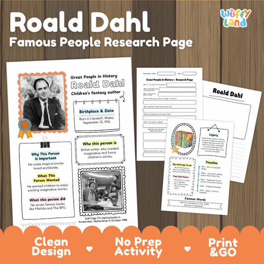 Roald Dahl Famous People Biography Research Pages and Worksheets
