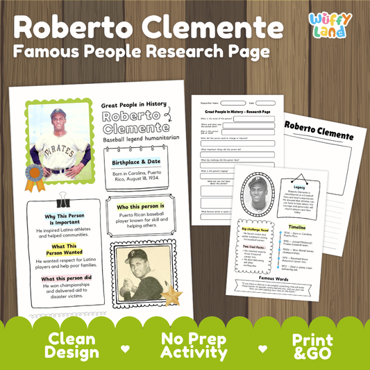 Roberto Clemente Famous People Research Page Worksheets