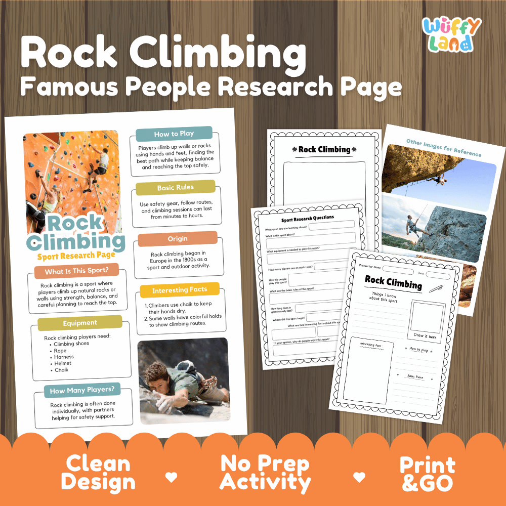 Rock Climbing Sport Research Project Worksheets and Fact Sheet