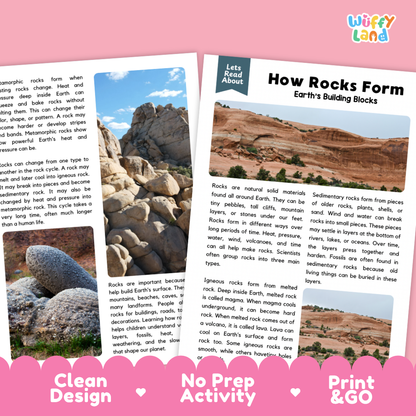 Complete teacher answer key worksheet providing detailed model responses for rock formation comprehension questions