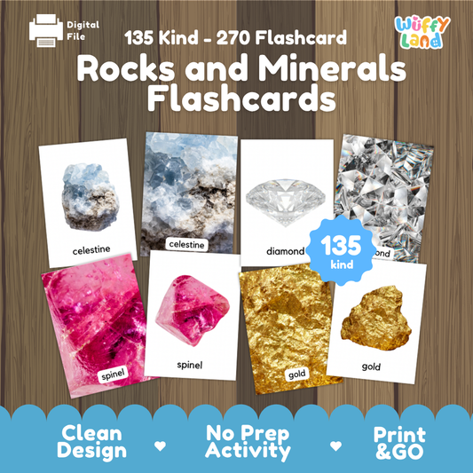 Printable rocks and minerals flashcards featuring 135 types and 270 cards with real photographs for geology and science learning