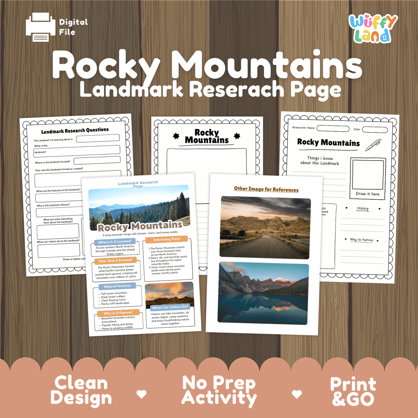 Rocky Mountains Landmark Research Page Worksheets and Fact Sheet Activity