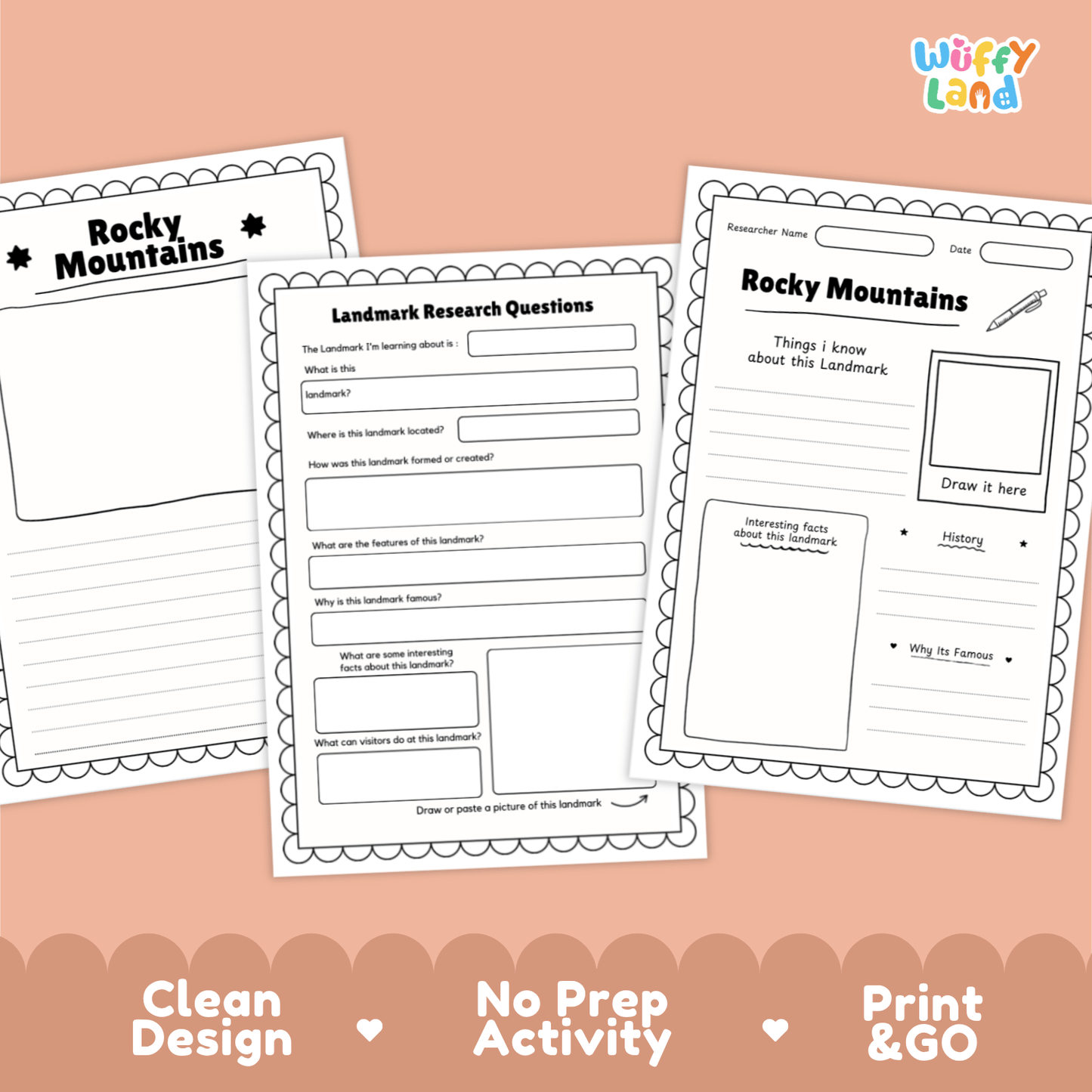 Rocky Mountains Landmark Research Page Worksheets and Fact Sheet Activity