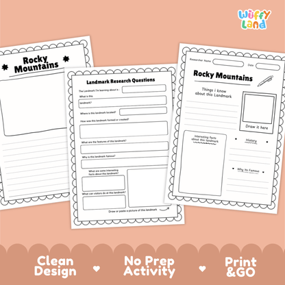 Rocky Mountains Landmark Research Page Worksheets and Fact Sheet Activity