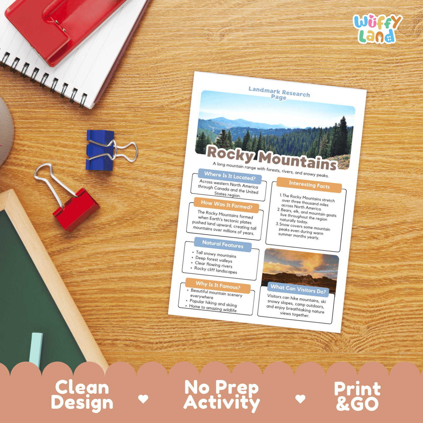 Rocky Mountains Landmark Research Page Worksheets and Fact Sheet Activity