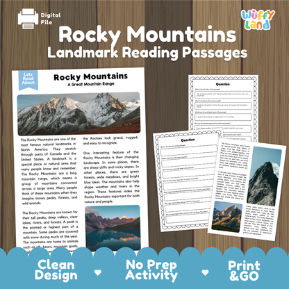 Rocky Mountains Landmark Reading Passage and Comprehension Questions Worksheets