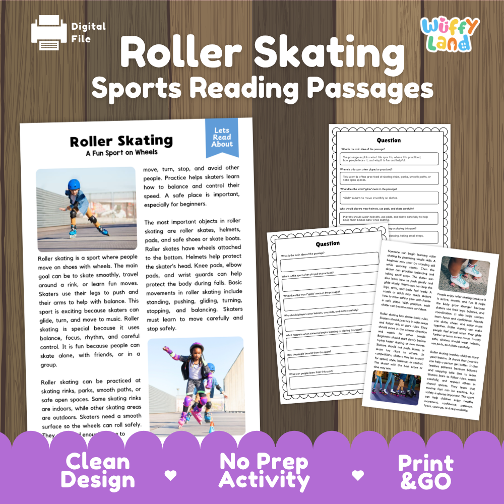 Roller Skating Sports Reading Passages Worksheets and Comprehension Activity