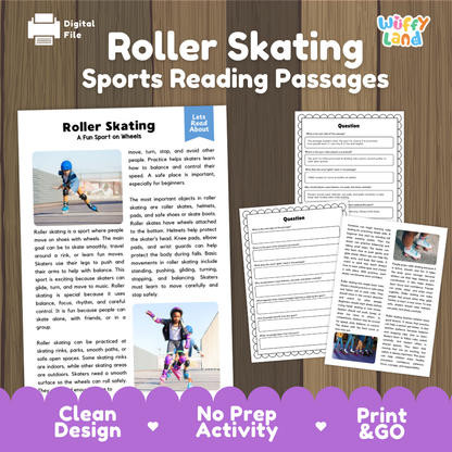 Roller Skating Sports Reading Passages Worksheets and Comprehension Activity