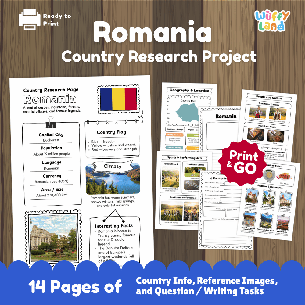 Romania Country Research Project | Geography Worksheets and Writing Tasks