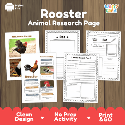 Rooster Animal Research Page Worksheets and Fact Sheet Activity